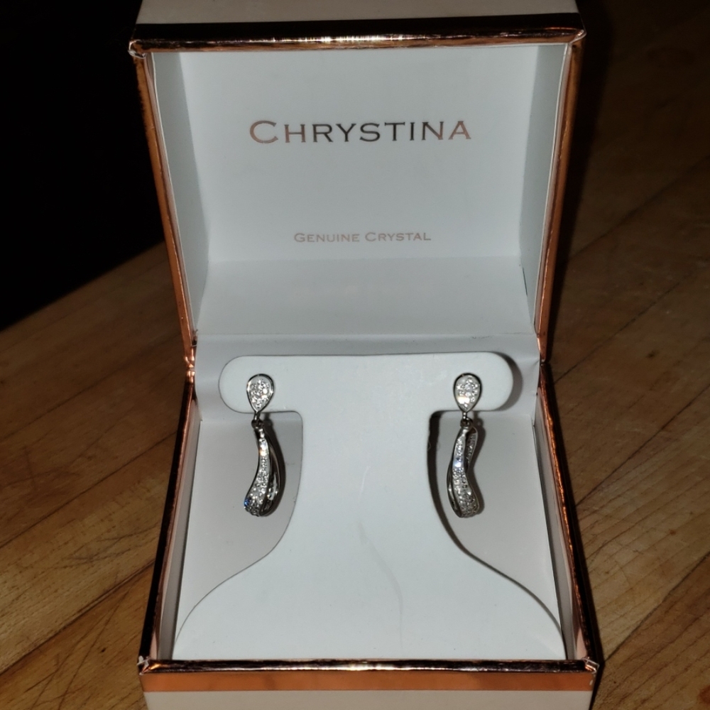 Chrystina Silver Plated- Crystal Drop Earring